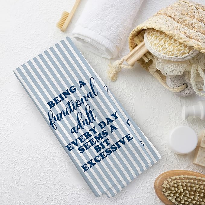 Funny Sarcastic Adult Blue Stripe Dish Towels 16x24 Inches, Decorative Absorbent Hand Tea Kitchen Bathroom Towels