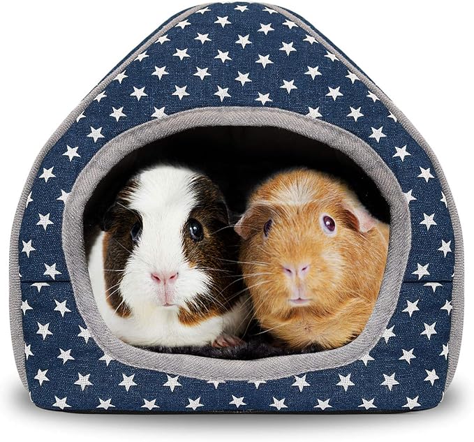 BWOGUE Guinea Pig Bed Hideout, Washable Hamster Cave for Small Animals | Removable Cushion for Cleaning, Warm Fleece Nest, Washable Bed, 10.23 x 10.23 x 11 in, Dwarf Rabbits Hedgehogs