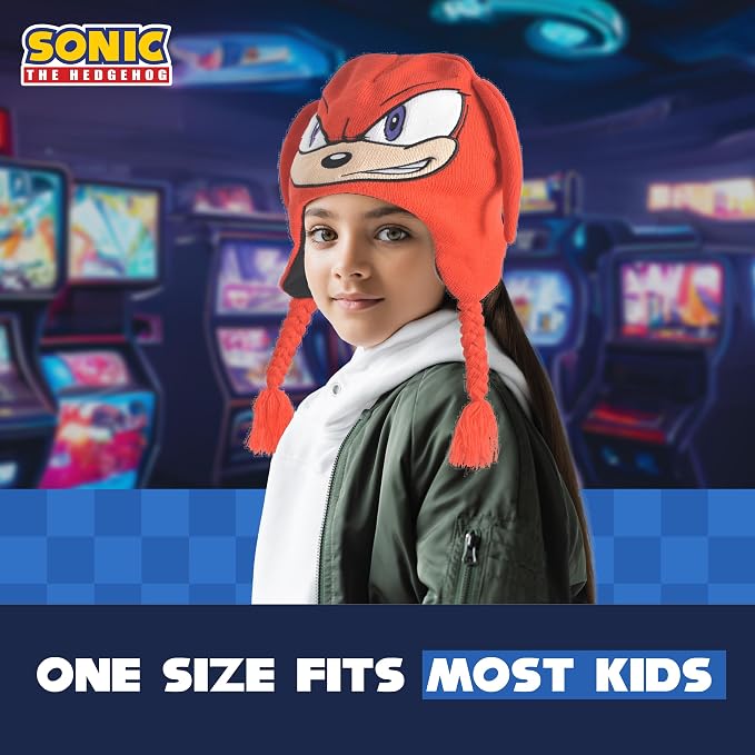 Concept One Sonic The Hedgehog Beanie Hat and Glove Set, Kids Knitted Winter Hat and Gloves