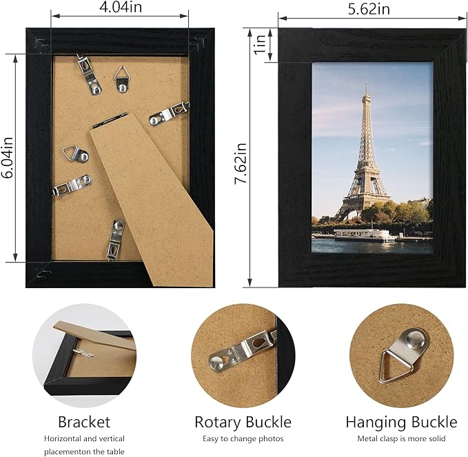 iRahmen 4x6 Picture Frame Set of 4, Black Wooden Frame with High Definition Glass, 4 x 6 Photo Frames for Tabletop Display and Wall Mounting