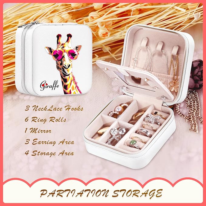Giraffe Jewelry Box, Gifts For Women Teens Girls, Giraffe Lovers Themed Stuff Items Accessories Things Merchandise Decor Merch, Travel Ring Earrings Necklace Organizer Holder!