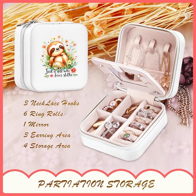 Sloth Jewelry Box, Gifts For Women Teens Girls, Sloth Lovers Themed Stuff Items Accessories Things Merchandise Decor Merch, Travel Ring Earrings Necklace Organizer Holder!