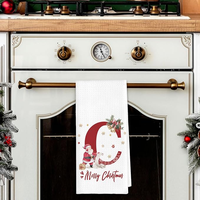 Christmas Initial Letter C Kitchen Towels Personalized Gifts Dish Towels Hand Towels for Kitchen Decorations, Christmas Birthday Gifts for Women, 24x16 Inch
