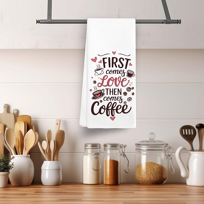 Funny Gifts for Mr&Mrs, Newlyweds, Couple, etc. - Kitchen Towel 16"x24" Hand Towel - First Comes Love Then Comes Coffee - Funny Wedding Gifts.(041)