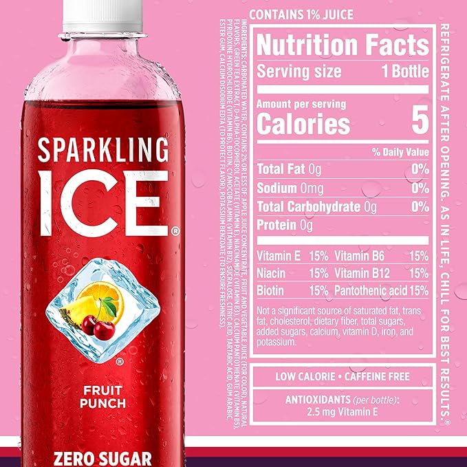 Sparkling Ice Pink Variety Pack, Flavored Sparkling Water, Zero Sugar, and Vitamins and Antioxidants, 17 fl oz, 12 count (Black Cherry, Peach Nectarine, Coconut Pineapple, Fruit Punch)