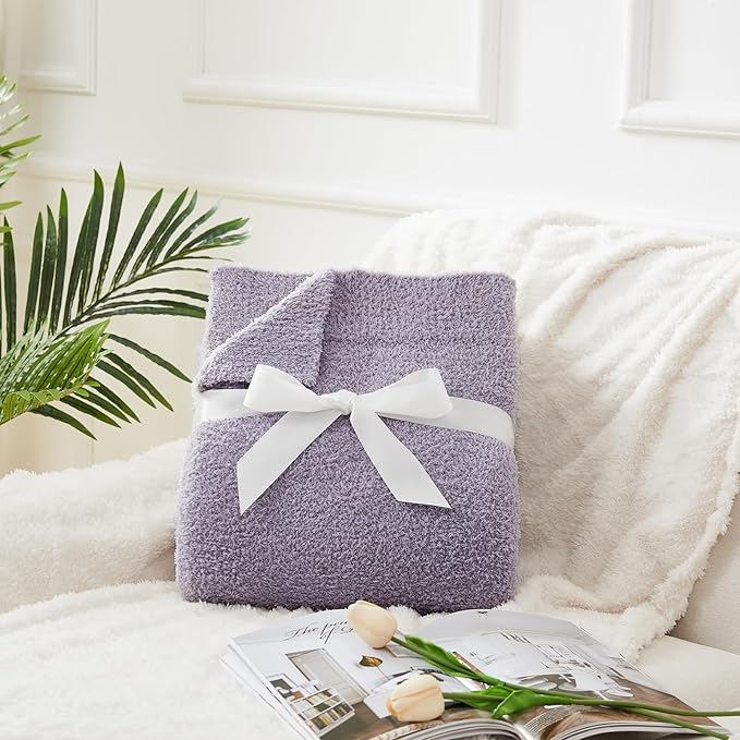 CYMULA Knit Throw Blanket for Couch Purple - Super Soft Lightweight Plush Fuzzy Fluffy Cozy Blankets and Throws for Sofa Bed, 50 x 60 inches