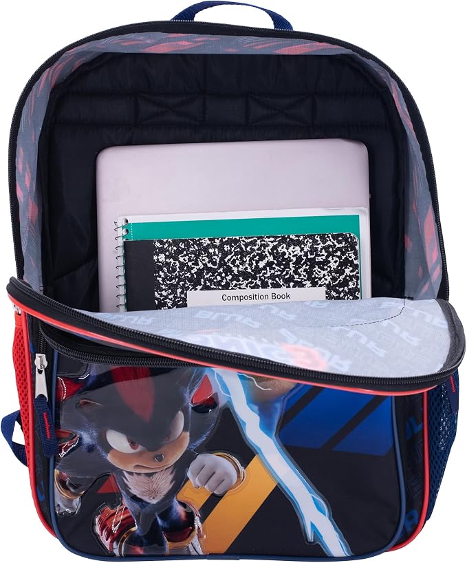 AI ACCESSORY INNOVATIONS Sonic The Hedgehog 3 Movie Backpack for Boys & Girls, Bookbag featuring Sonic & Shadow, Schoolbag with Adjustable Shoulder Straps & Padded Back,16 Inch