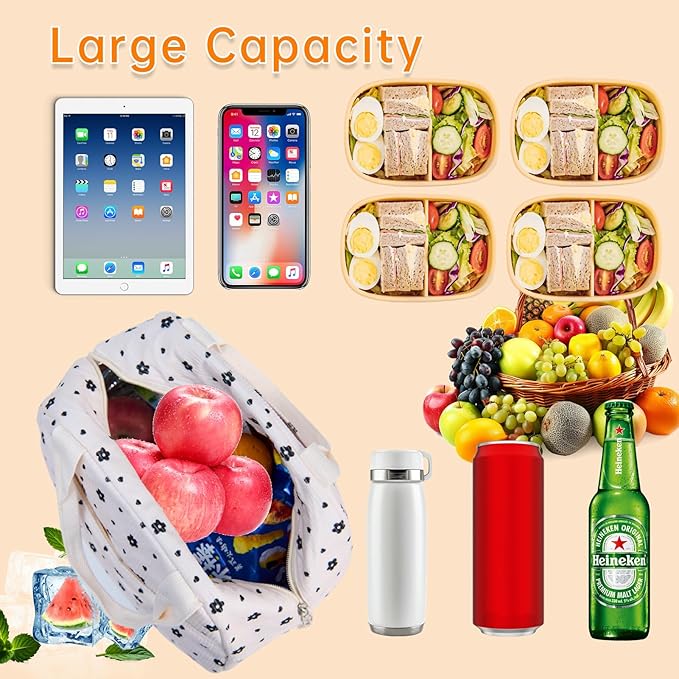 Lunch Bag for Women Men Girl,Large Cute Corduroy Lunch Tote Bags - Reusable Insulated Lunch Box for women with Handle, Leakproof WaterProof Design for Office, School, Work,Picnic.