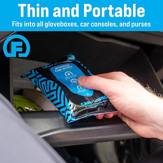 Fortress Car Interior Wipes (25 ct, Pack of 63) for Car Interior Cleaning, Dashboard, Seats, Detailing, and Steering Wheel [Travel Size] Skin-Safe Car Interior Cleaner Supplies