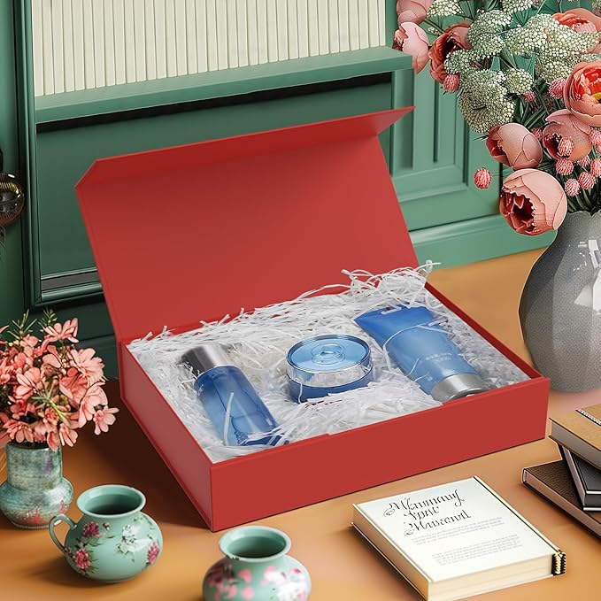 5 Pack Gift Boxes with Lids, 11 x 8.2 x 2.3 Inches Packing Box for Presents Ribbon Magnetic Closure, Luxury Wrapping Gift Boxes for Weddings, Birthdays, Chrismas, Halloween, Red