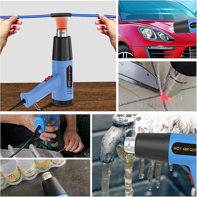 Side Digital Display Heat Gun, Quick heating Heat Gun' set, Variable Temperature control 122 ℉~1202 ℉ Overheat protection, With 4 Nozzles, Suitable for Heat shrink tubing and PVC softening