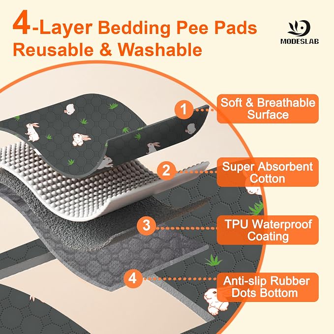 2-Pack Guinea Pig Cage Liner, 18in x 24in Fast Absorption Washable Bedding Pee Pads for Dogs Puppy Rabbit Small Animal Cage Mat, Leakproof & Non-Slip