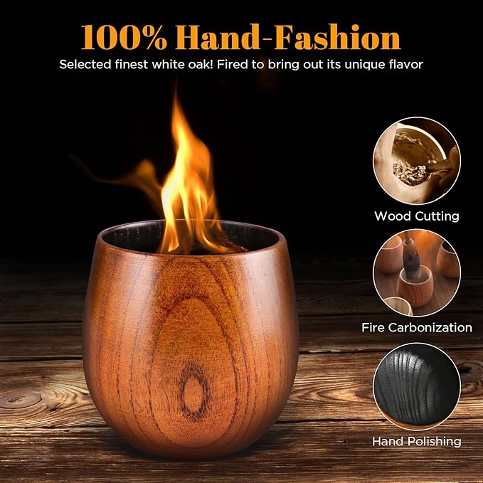 GENUINED Charred Wooden Whiskey Glasses, Bourbon Gifts for Men, Anniversary, Birthday, Christmas Gifts, Old Fashioned Smoked Bourbon Drinking Glass(1 Pack)