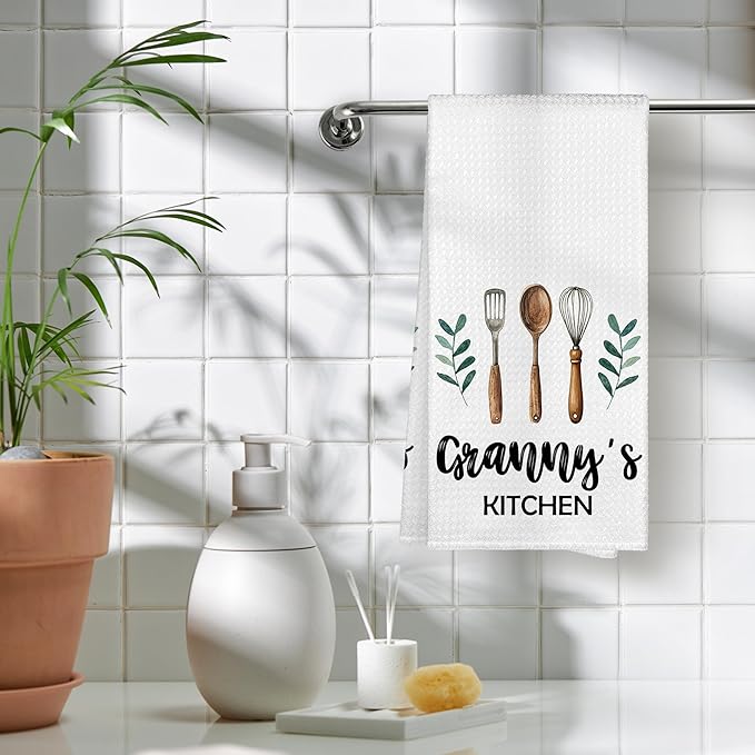 Granny's Kitchen Towels, Granny Grandma Christmas Birthday Gifts Hand Towels for Grandma from Grandkids, Rustic Farmhouse Decorative Tea Dish Towels for Room Mother's Day Decor 16x24 in