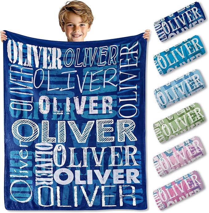 Ships Next Day- Custom Blanket with Name, Personalized Kids Throw Blankets, Teen Girl Gifts Trendy Stuff, Christmas Birthday Gifts for Boys Girls