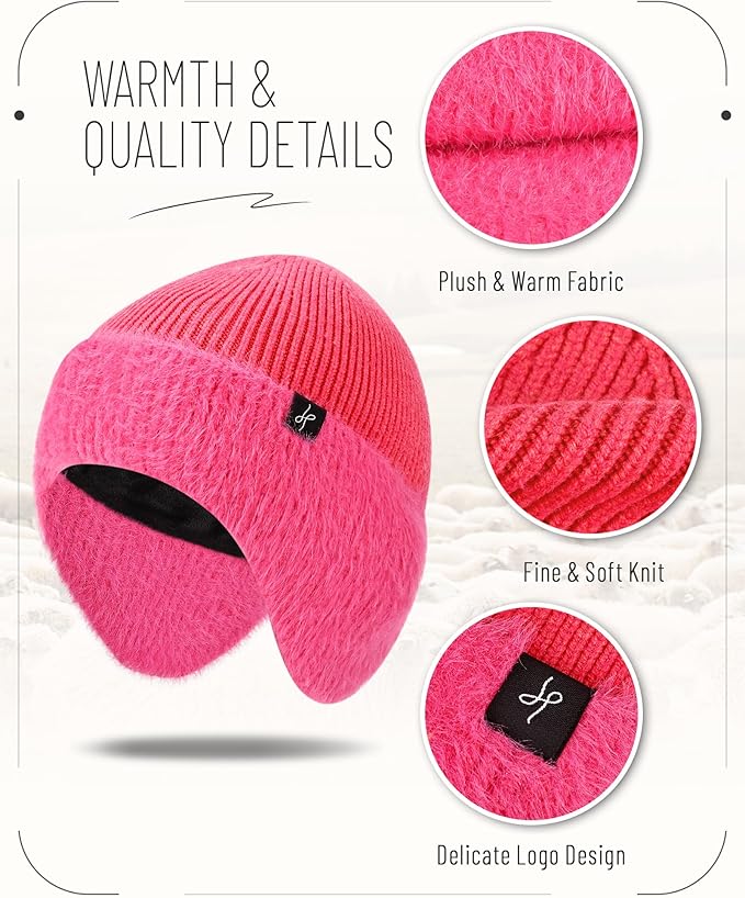 Winter Fleece-Lined Beanie with Earflaps, Warm Windproof Unisex Beanie Hat for Skiing, Hiking & Outdoor Winter Sports