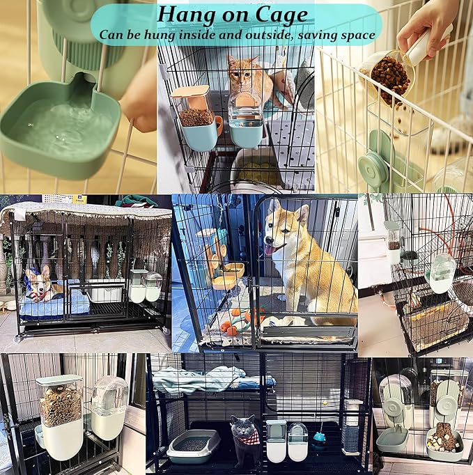 Rabbit Water Dispenser,Bunny Food Bowl,Ferret Feeders Water Bottle for Cage | Hanging Auto Ferret Food Water Dispenser, Auto Gravity Pet Feeder and Waterer Set, Cage Cat Food Bowl Dog Feeding Station