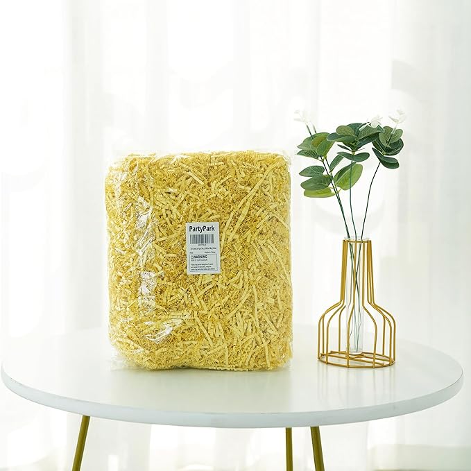 Bobobag - 1LB Crinkle Cut Paper Shred Filler Recyclable Gift Wrap Confetti Raffia Grass Shred Paper for Easter Baskets Filler Creative Eggs Decor(Yellow)