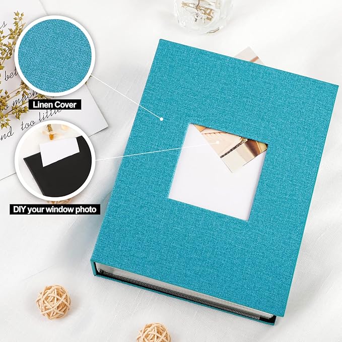 Ywlake Photo Album 4x6 200 Pockets 2 Packs, Linen Photo Albums Holds 200 Horizontal Pictures Only Teal