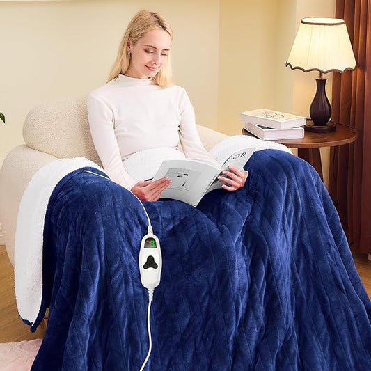 greenoak Heated Blanket Electric Full 72"X84", Heating Blanket with 10 Heat Levels 1/2/4/6/8 Hours Auto-Off Overheat Protection, Flannel Sherpa Soft Warm Heater Blanket, ETL Certified Midnight Blue