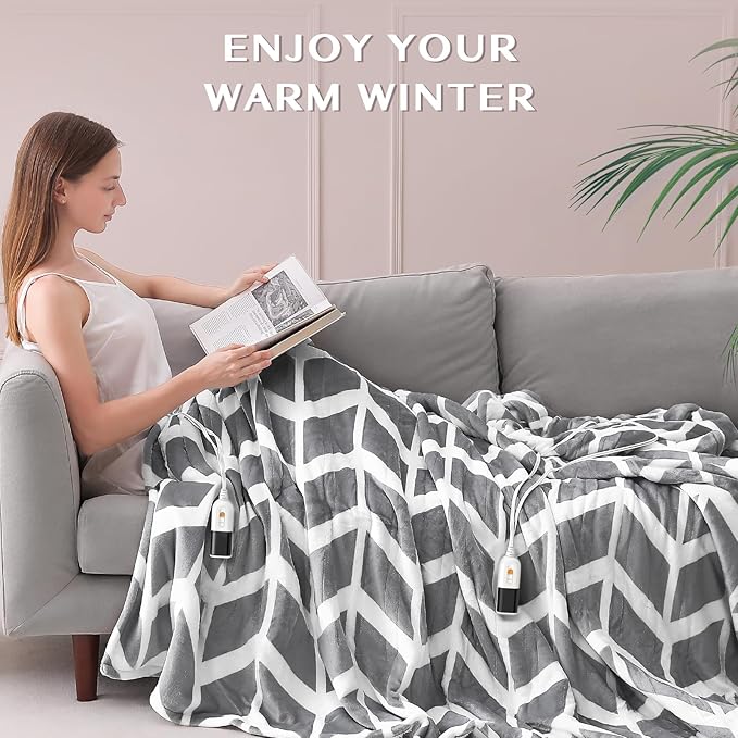 VENTIMI Electric Blanket Queen Size, 84" x 90" Heated Blanket with 9 Heat Levels & 2-4-8-10 Hours Auto Off, Fast Heating Blanket with ETL & FCC Certification, Grey