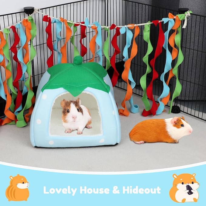 BWOGUE Guinea Pig Bed Hideout, Washable Hamster Cave for Small Animals | Removable Cushion for Cleaning, Warm Fleece Nest, Washable Bed, 10 x 9.8 x 9 in, Dwarf Rabbits Hedgehogs