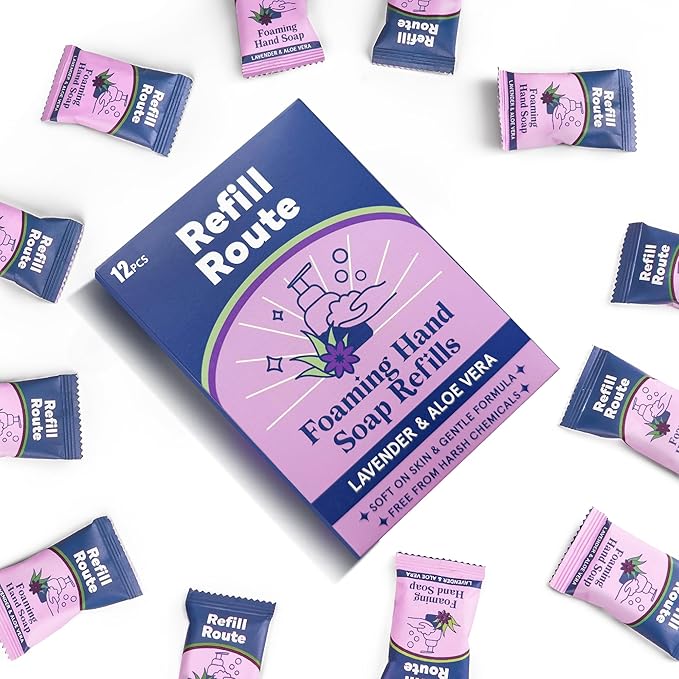 Foaming Hand Soap Refills, Foaming Soap Refill 12 Pcs(Make 12x8 fl oz Bottles), Plant-Based Foam Cleaner, Skin-Friendly Hand Wash Tablets, Vegan, Cleansing & Moisturizing, Lavender Scent