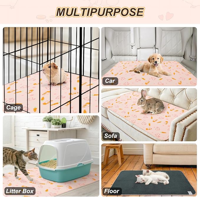 BEAUTYZOO 2Pack Washable Reversible Guinea Pig Cage Liners, Fleece Bedding | 24x47" Fleece Cage Liners, Waterproof Leakproof Super Absorbent Washable Reusable Pee Pads for Guinea Pig, Rabbit, Hamster