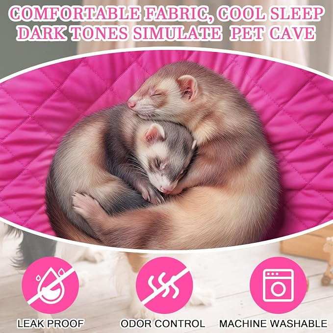 Beeveer 7 Pcs Winter Ferret Cage Liner Set Washable Ferret Pads Bedding Cage Accessories for Small Animals Hamster Rats Chinchillas Hedgehogs Guinea, Stain-Resistant Material(Light Pink)