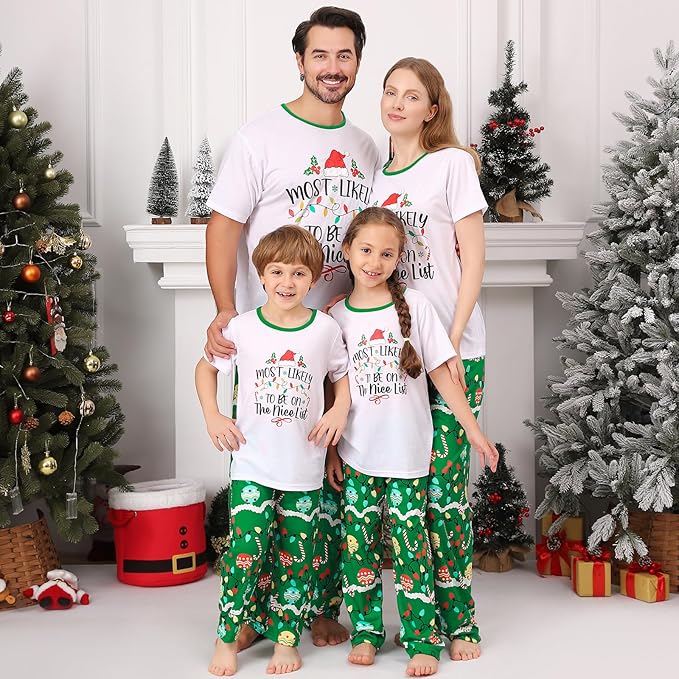 Christmas Pajamas for Family Matching Holiday PJ's Jammies Sets with Short Sleeve Tee and Pants Sleepwear Loungewear