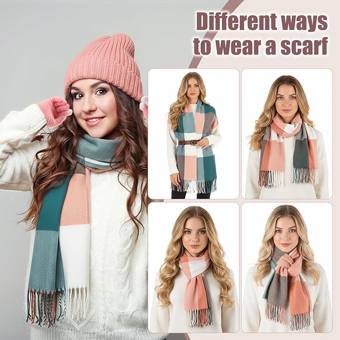 Geyoga 6 Pcs Winter Hat Scarf Gloves Set Knitted Touchscreen Gloves Plaid Scarf Earmuffs Socks Gift for Women Men
