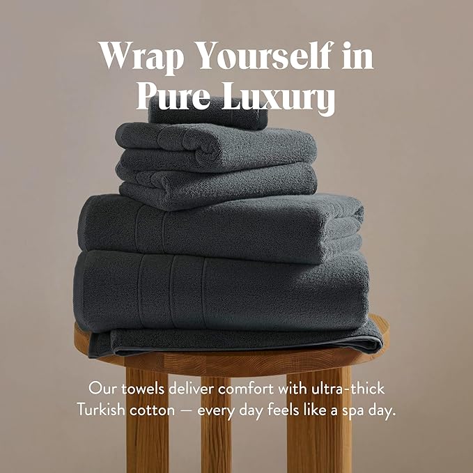 Brooklinen Super-Plush Turkish Cotton Bath Towel Set - 2 Bath Towels + 2 Hand Towels Cotton, 820 GSM, Highly Absorbent, Machine Washable, Perfect for Home & Bathroom (Slate Grey)