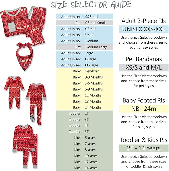 JAMIE Matching Family Jammies Holiday Pajamas 100% Organic Cotton PJs Adults, Kids, Toddlers, Baby, Pets