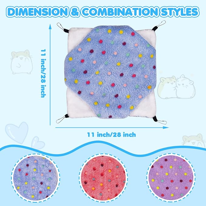 YedsIntu 3 Pcs Guinea Pig Hammock, Rat Ferret Hamster Hanging Hammock Guinea Pig Accessories for Small Animals Chinchilla Parrot Sugar Glider Ferret Squirrel (11"×11")