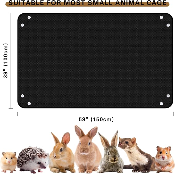 Waterproof Pet Playpen Mat, Reusable Cage Liner, Animals Habitat Protection | 2 Packs, 59"x39", Black Cage Liners for Hamsters, Ferrets, Guinea Pig, Rabbits, Bunny, Birds, and Other Small Animals