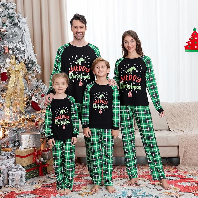 Christmas Family Pajamas Set Matching Holiday Plaid Sleepwear Set Reindeer/Tree Print Loungewear for Xmas Eve