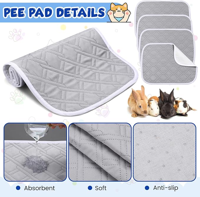 16 Pcs Guinea Pig Cage Liners Bulk 12 x 16 Inch Washable Guinea Pig Pee Pads Waterproof Reusable Anti Slip Rat Bedding Fast Absorbent Pee Pad for Small Animals Rabbit Hamster Rat