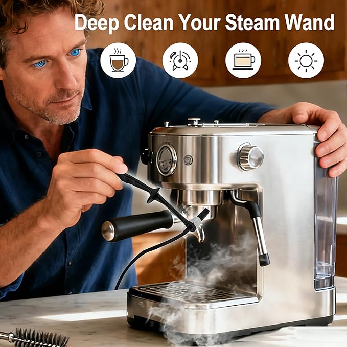 Coffee Machine Steam Brush, 36 Inch Silicone Hose Espresso Steam Wand Cleaning Tool with Spoon End for Barista Espresso Maintenance (Black)