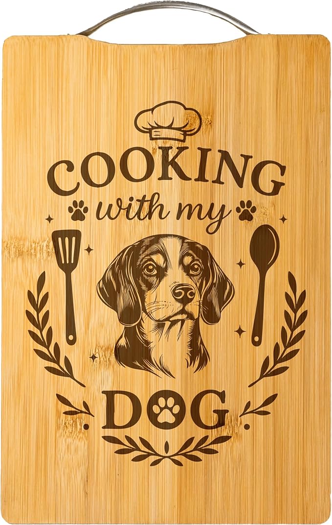 Bamboo Cutting Board, Personalized Dog Lover Gift, Handmade Kitchen Decor – Cooking with My Dog (Beagle)