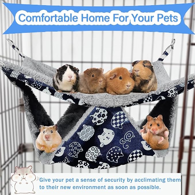2 Layers Pet Rat Hammock, Double Sided Warm Flece & Linen Hammock for Cage, Hamster Guinea Pig Ferret Chinchilla Small Animal Bed, Hanging Hideout Swing Cage Accessories