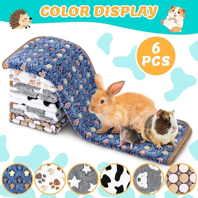 Eilyliafe 6 Pcs Guinea Pig Blankets Bedding Small Animal Cage Liners Sleep Mat Absorbent Reusable Pet Pee Bedding Pad Cover for Hamster Ferret Chinchilla Rabbit Hedgehog (14 x 28 Inch)