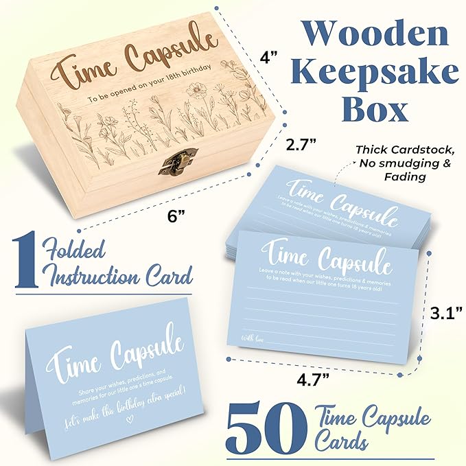 Time Capsule Box 1st Birthday Gifts - Baby Time Capsule For First Birthday Party Games, 1st Birthday Party Activities For Guests, Blue Time Capsule Cards 1st Birthday Decorations For Boys