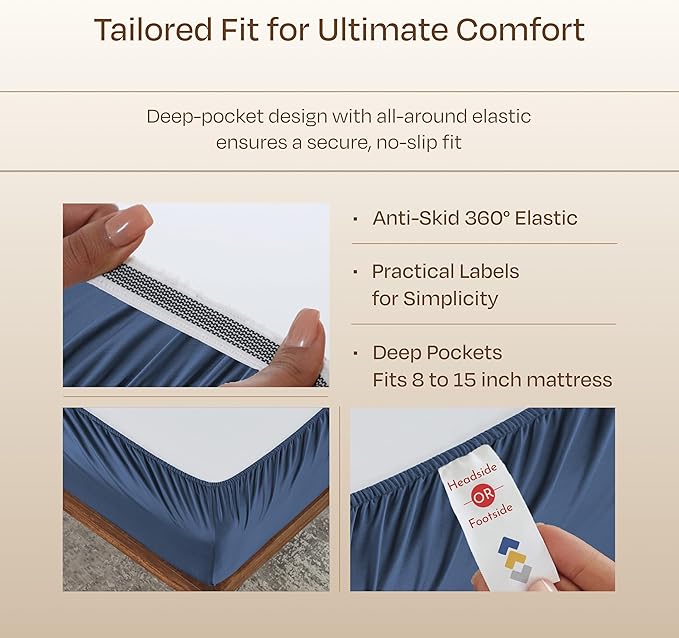 California Design Den Split King Sheets Sets for Adjustable Bed - Luxury Hotel 800 Thread Count Sateen, Natural 100% Cotton Bed Sheets, Deep Pockets & Durable Bedding Set - Navy Blue
