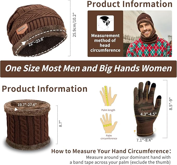 MAYLISACC Winter Knit Beanie Hat Neck Warmer Scarf and Touch Screen Gloves Set 3 Pcs Fleece Lined Skull Cap for Men Women