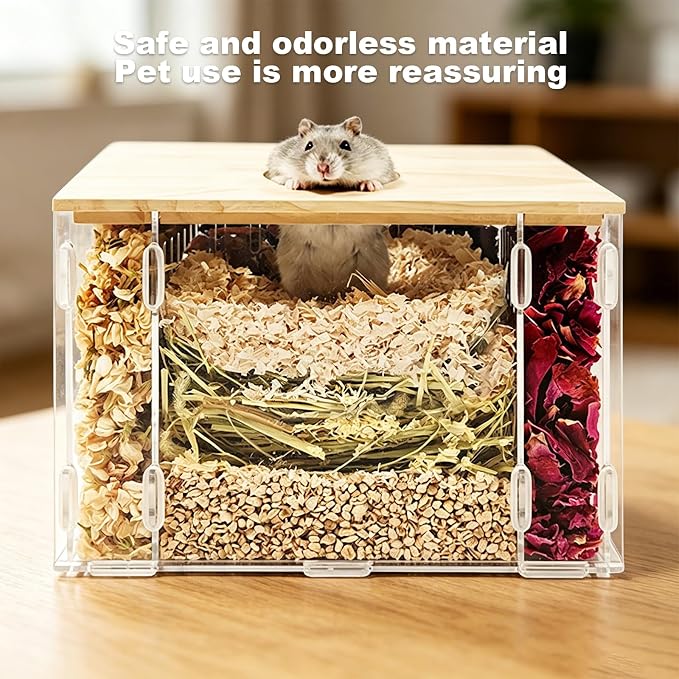 Visible Hamster Digging Box(Acrylic) | for Syrian Dwarf Hamsters, Acrylic Critter's Sand Bath Shower Room & Digging Sand Container,Transparent