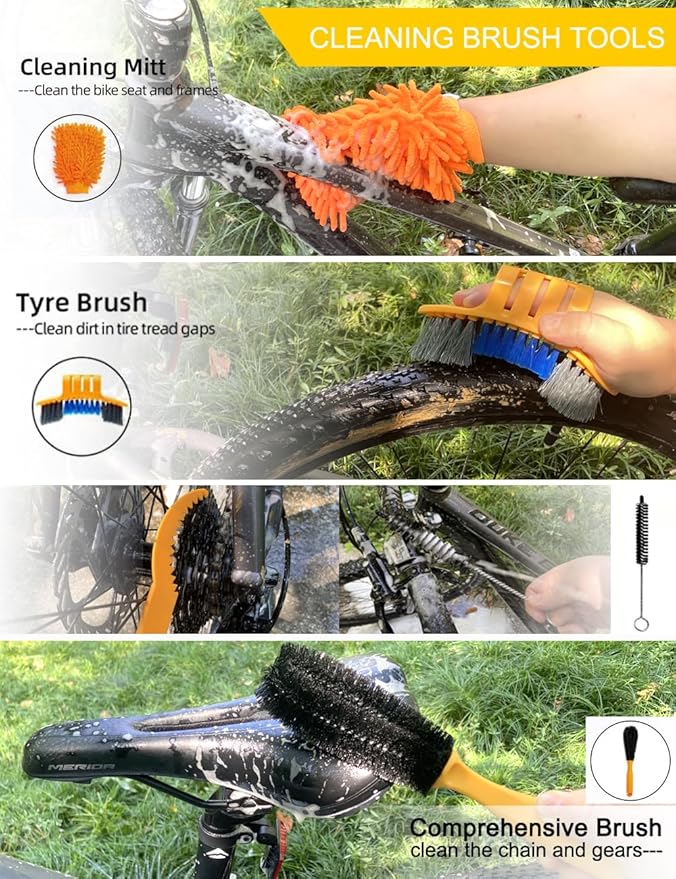 Bike Cleaner kit,Perfect kit to Clean/Protect/Lube Bicycle,with Chain Scrubber,Cleaning Brush Tool