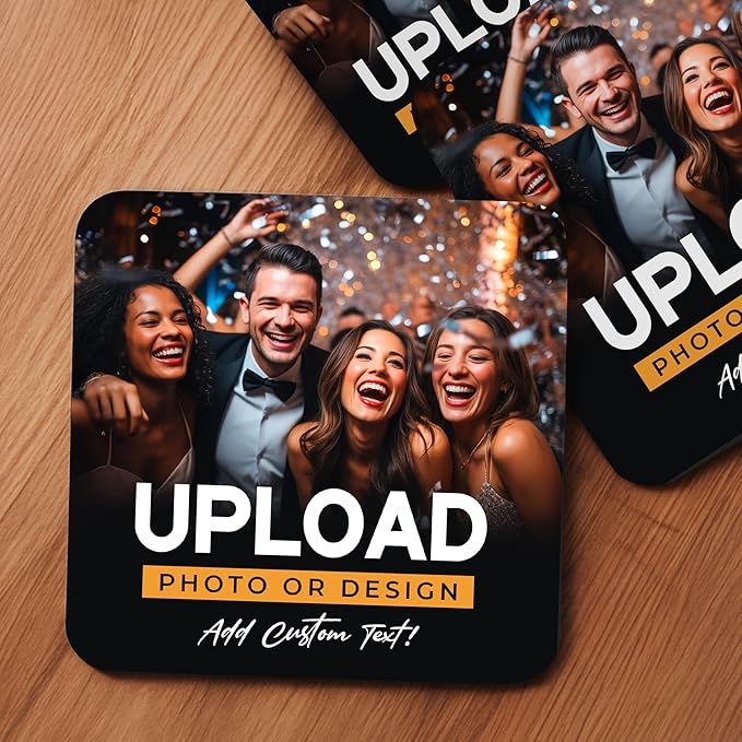 20 Pack Personalized Drink Coasters, Custom Cardboard Coasters with Photo and Text, Design Your Own Coaster for Events, Parties, Bars, and Unique Gifts, 3.95" Round, Design 7