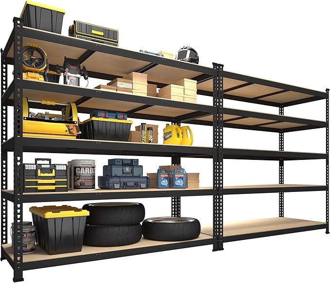 PrimeZone 2 Pack Heavy Duty Storage Shelves - 47"W x 18"D x 71"H 5 Tier Adjustable Garage Storage Shelving, Metal Utility Rack Organizer Shelf Unit for Warehouse Pantry Closet Kitchen Basement, Black