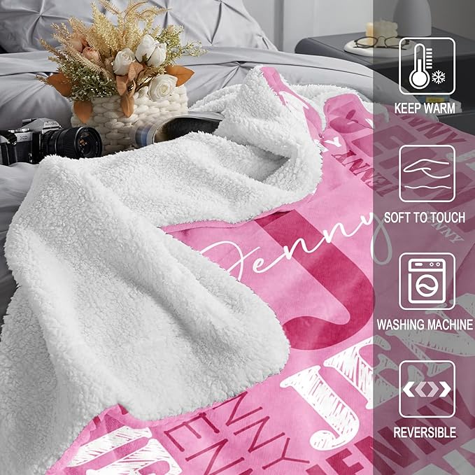 Personalized Blankets for Teen Boys Girls - Printed in USA Custom Blanket with Kid Names Reversible Plush Ultra-Soft Sherpa Fleece Monogrammed Baby Throw Blankets Customized Birthday Gifts for Adults