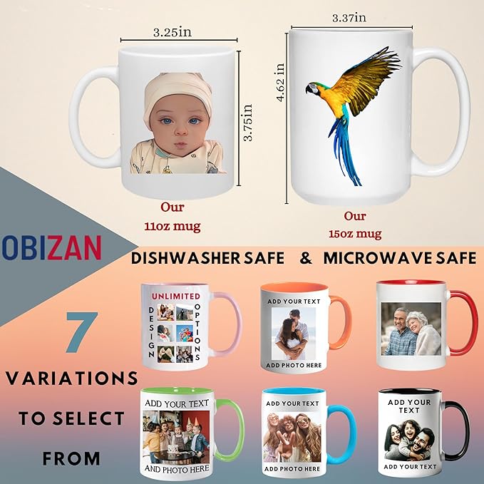 Custom Coffee Mug with Photo, Text, or Logo | Personalized Ceramic Mug 11oz | Customizable Gift for Men, Women | Unique Gift for Birthdays, Holidays, Christmas | White - Black